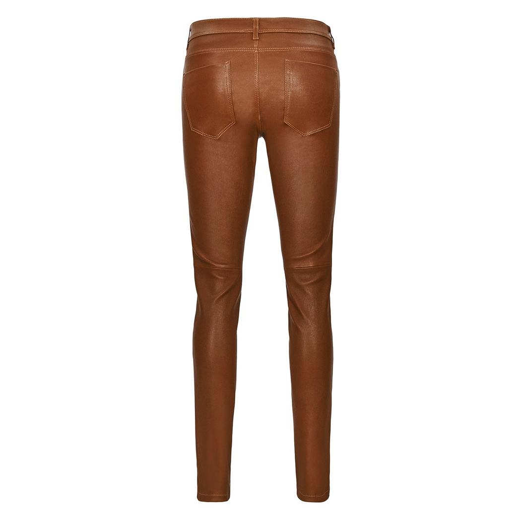 Kahve Kadın Streç Deri Pantolon
