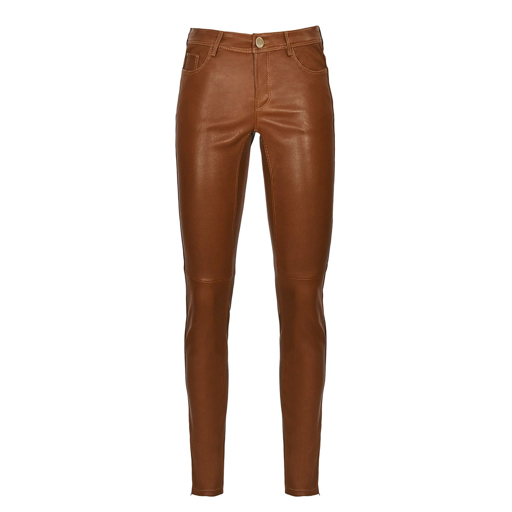 Kahve Kadın Streç Deri Pantolon