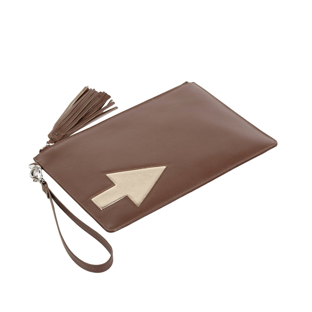 Kahve Oklu Kadın Deri Clutch