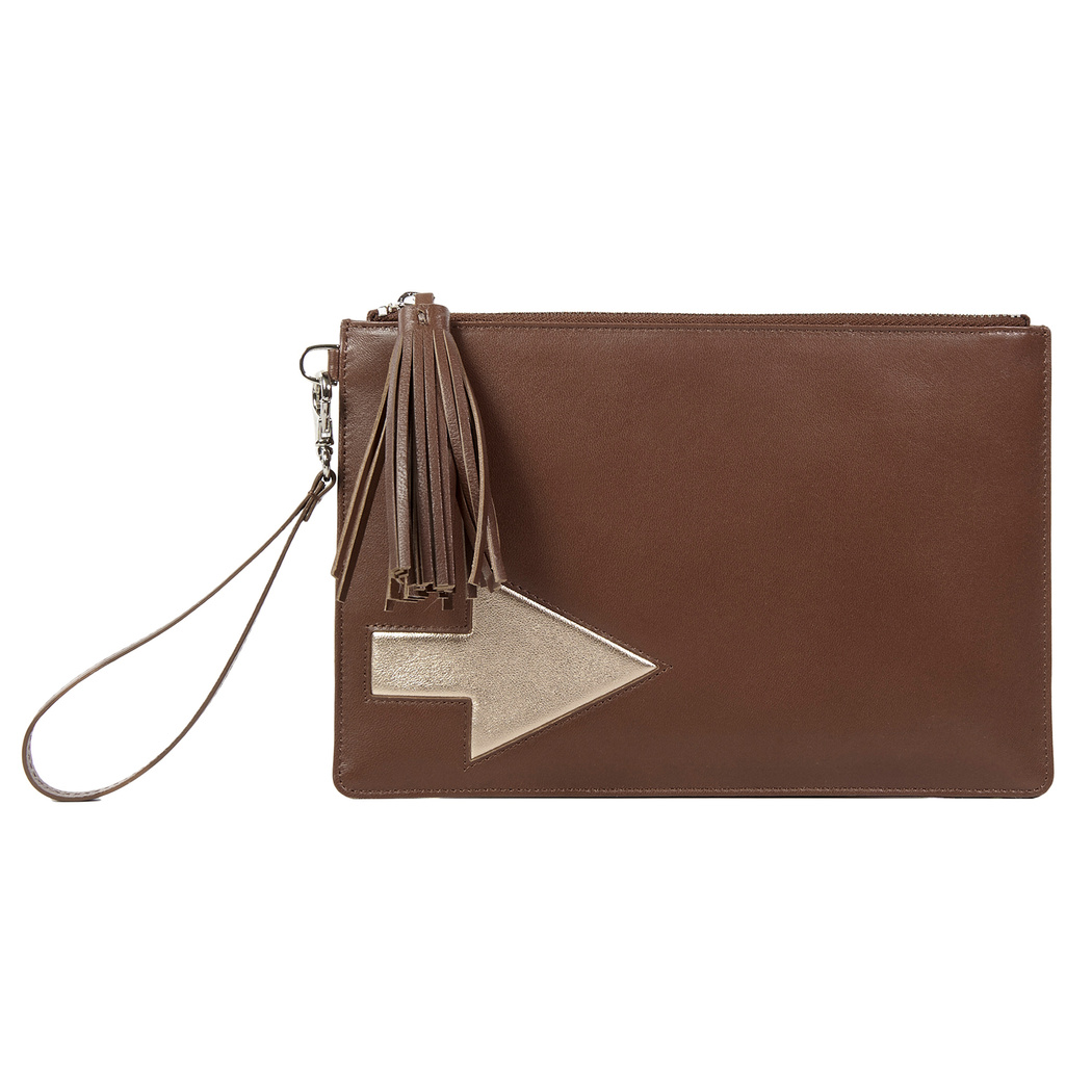 Kahve Oklu Kadın Deri Clutch