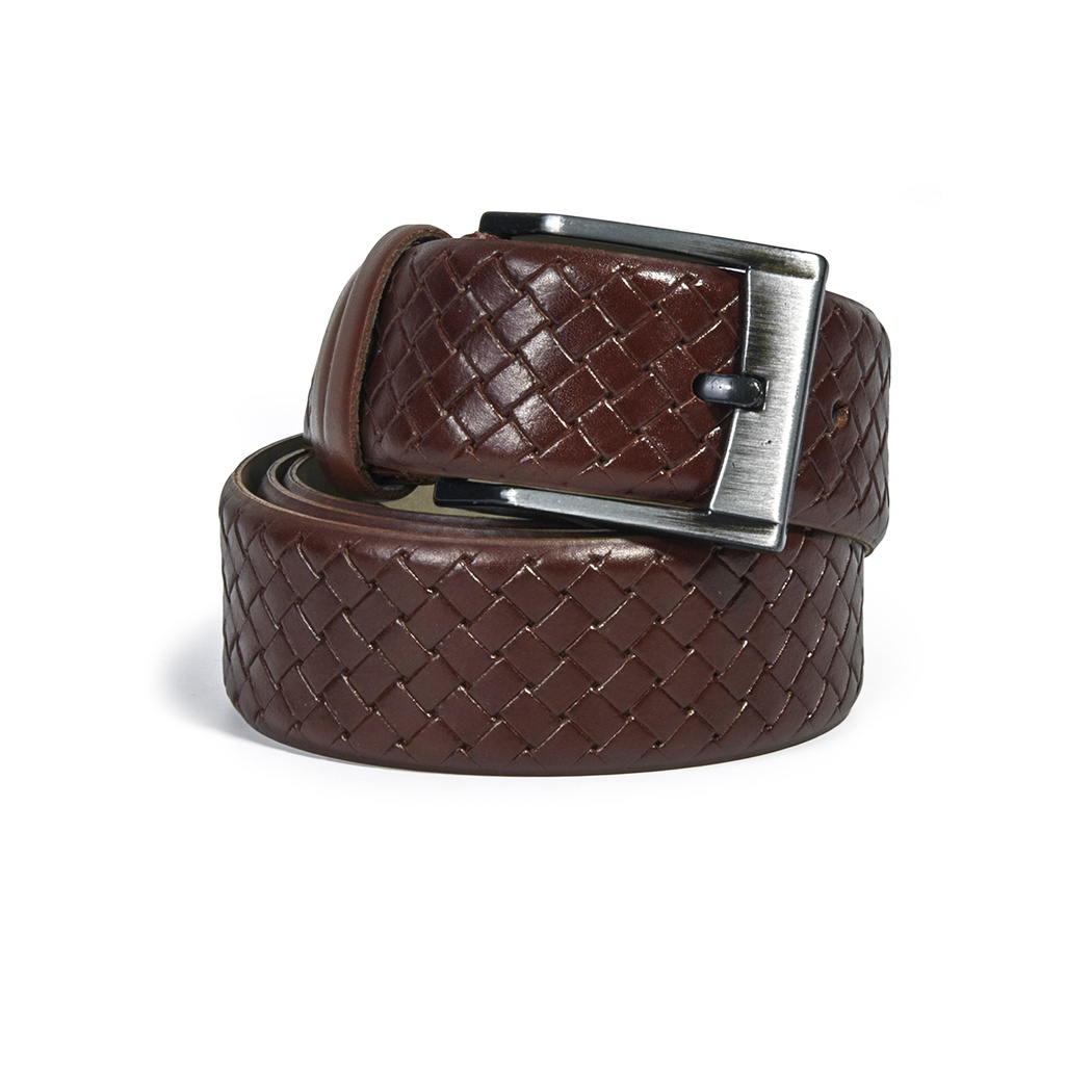 Kahve Örgü Desenli Erkek Deri Kemer