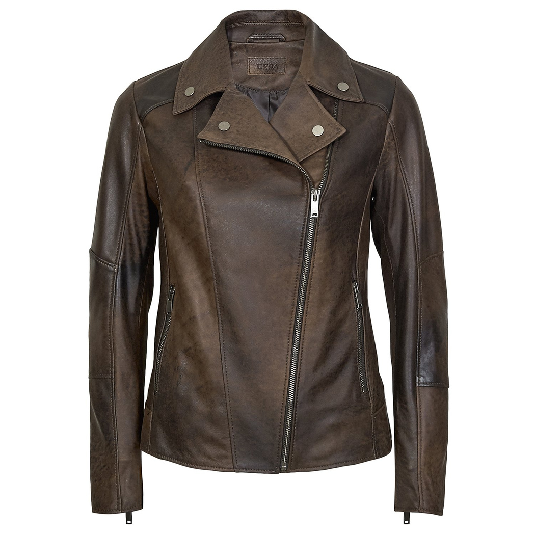 Kahve Tazia Kadın Deri Biker Ceket