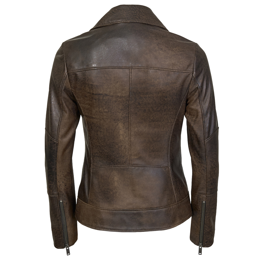 Kahve Tazia Kadın Deri Biker Ceket