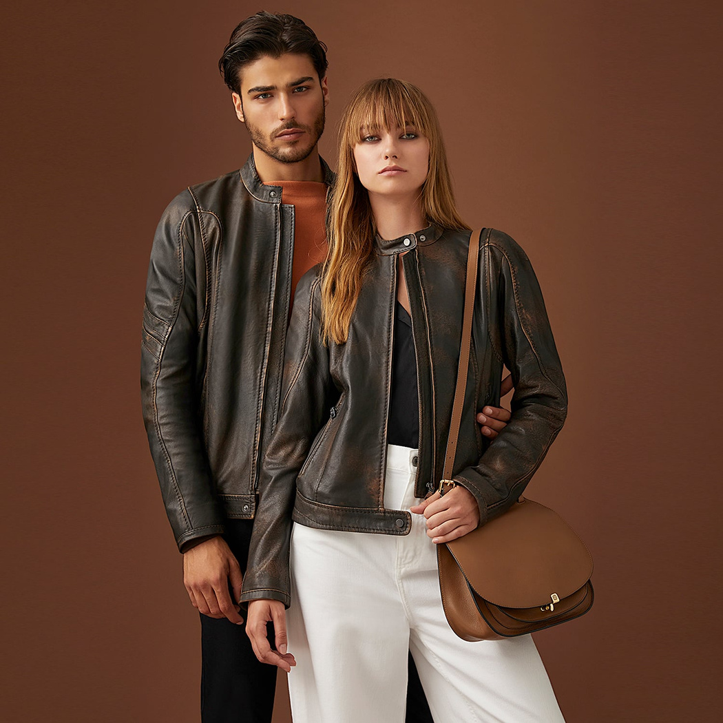 Kahve Tracy Kadın Deri Biker Mont