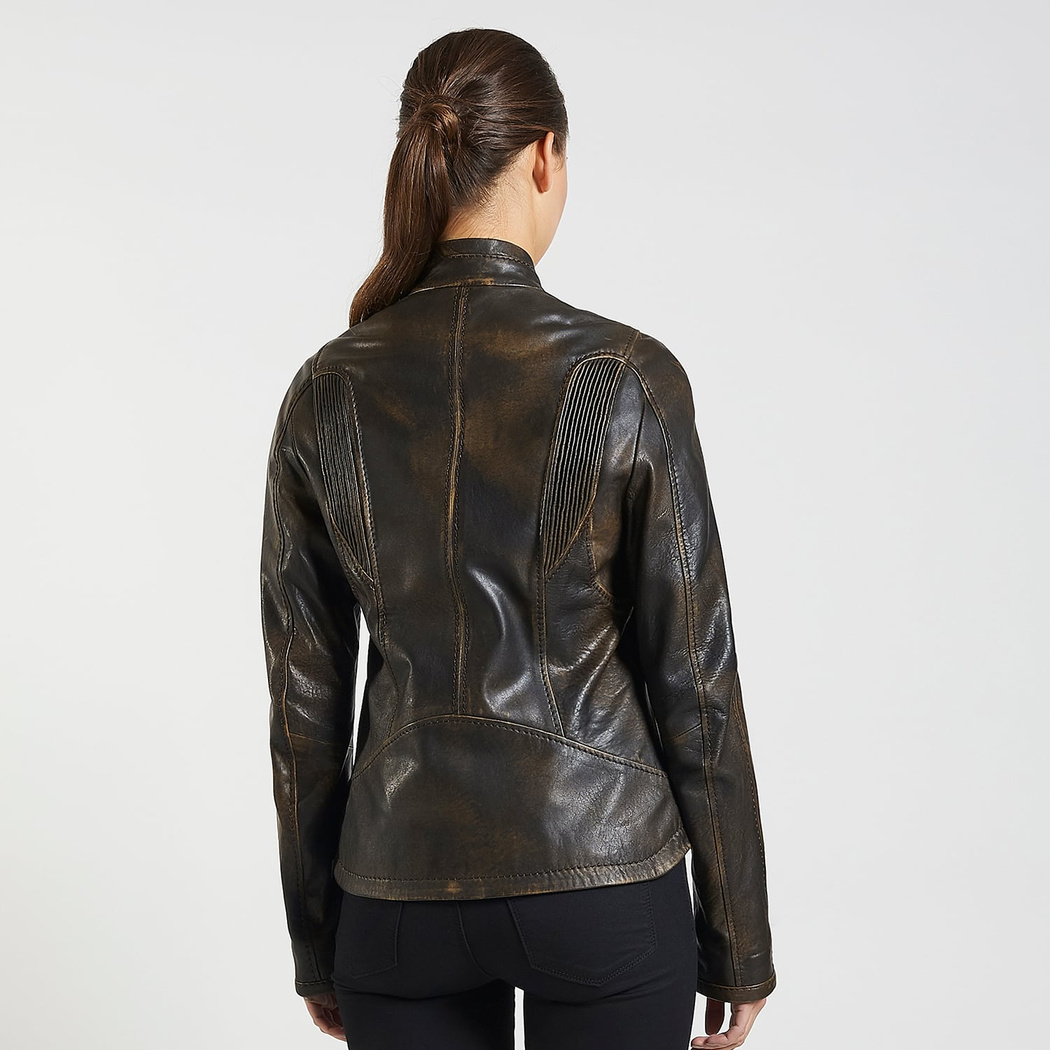 Kahve Tracy Kadın Deri Biker Mont