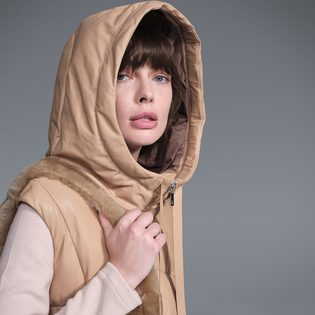 Karen Bej Kadın Puffer Deri Yelek