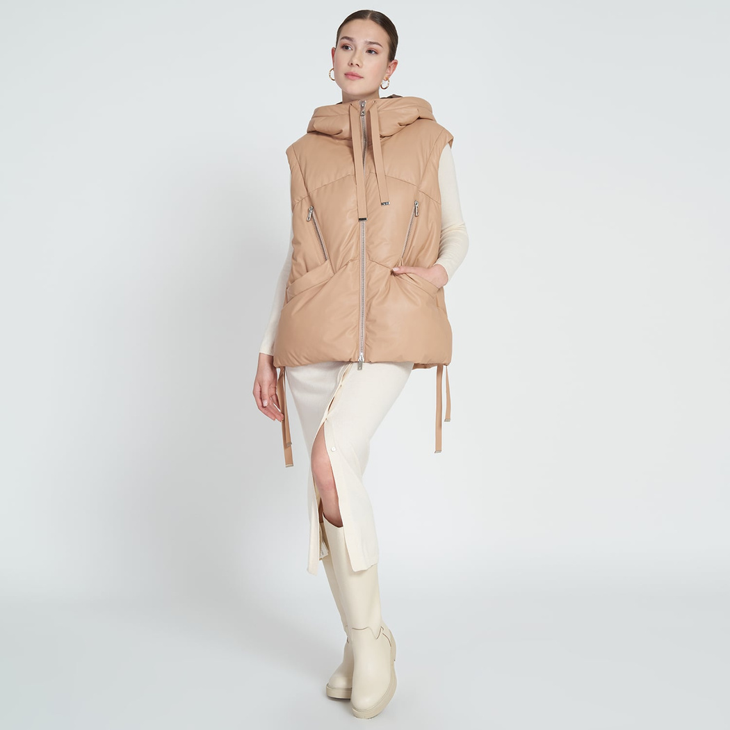 Karen Bej Kadın Puffer Deri Yelek