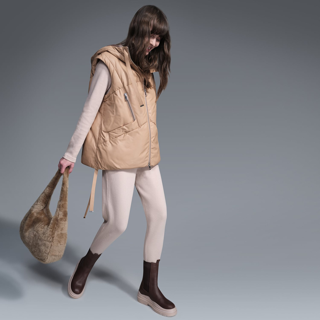 Karen Bej Kadın Puffer Deri Yelek