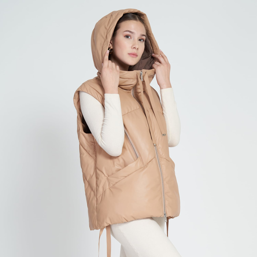 Karen Bej Kadın Puffer Deri Yelek