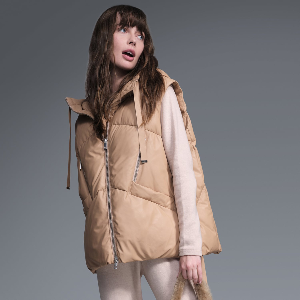 Karen Bej Kadın Puffer Deri Yelek