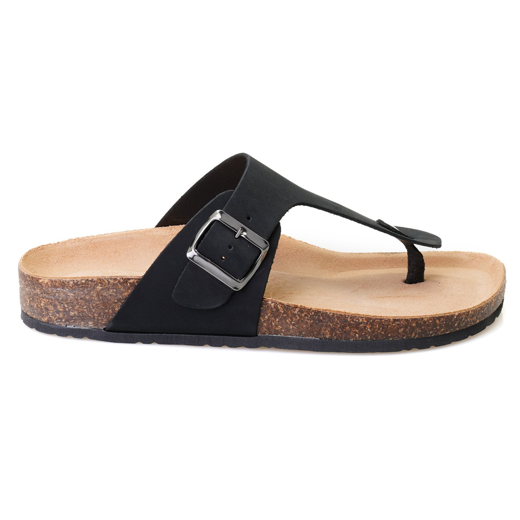 Karen Siyah Erkek Parmak Arası Nubuk Deri Terlik