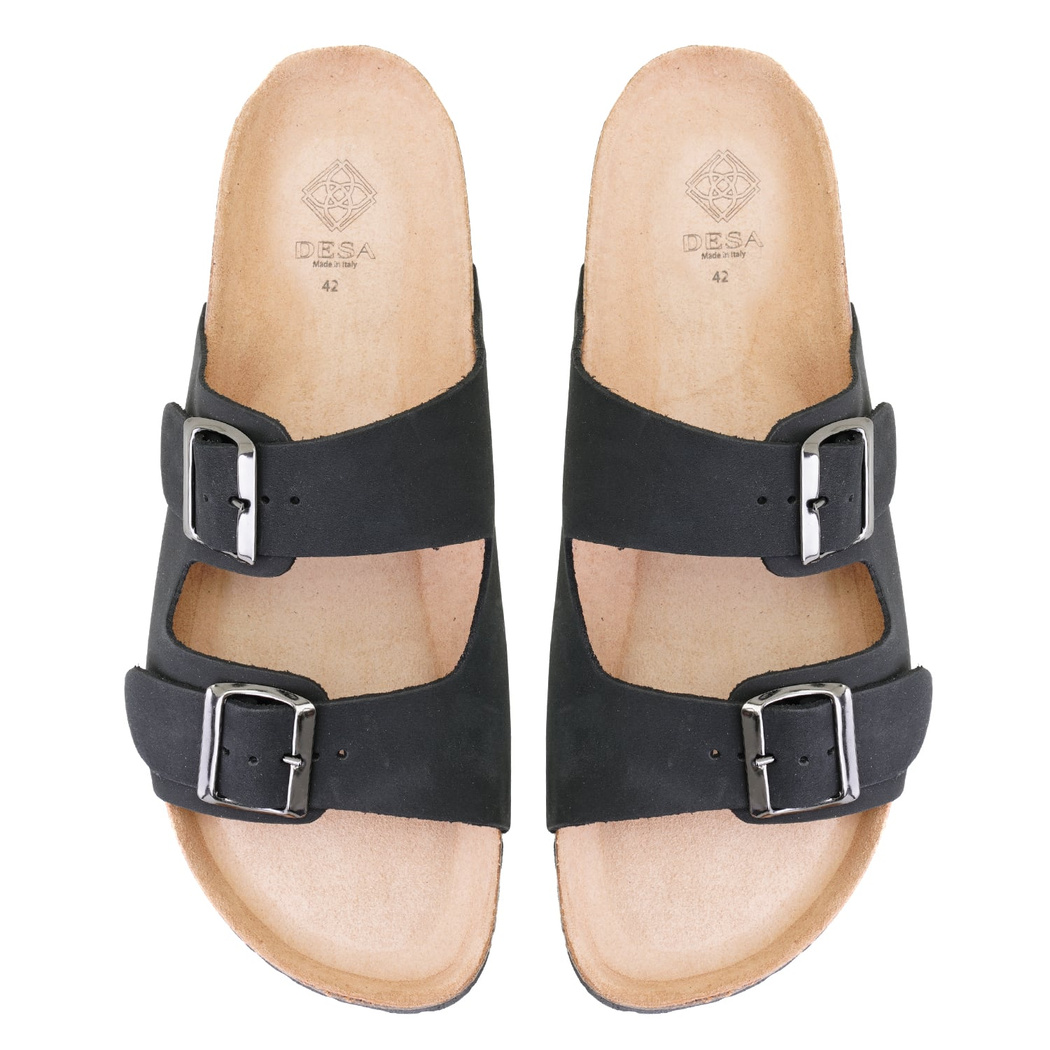 Karina Siyah Erkek Ayarlanabilir Tokalı Nubuk Deri Terlik