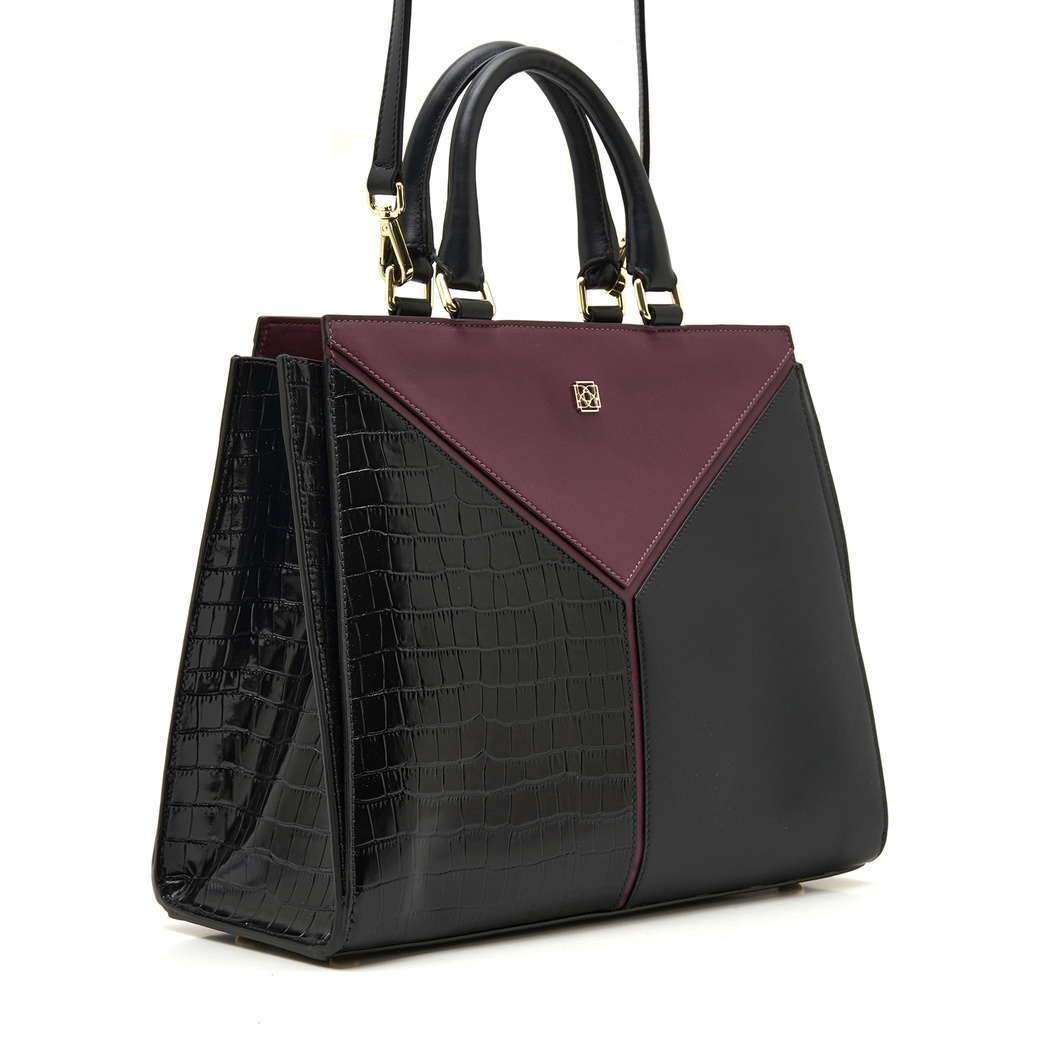 Karmen Siyah Kadın Kroko Baskılı Deri El Çantası