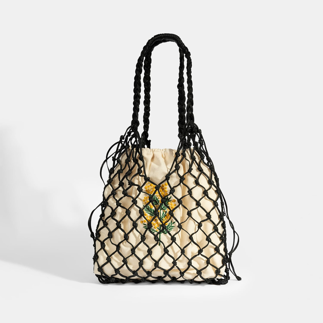 KEDV Mimozalı Deri Örgü Çanta