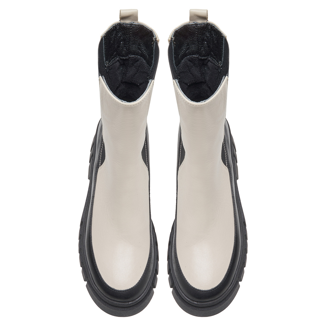 Keira Beyaz Kadın Yandan Lastikli Deri Chelsea Bot