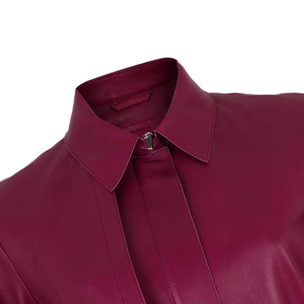 Kelly Bordo Kadın Deri Trençkot