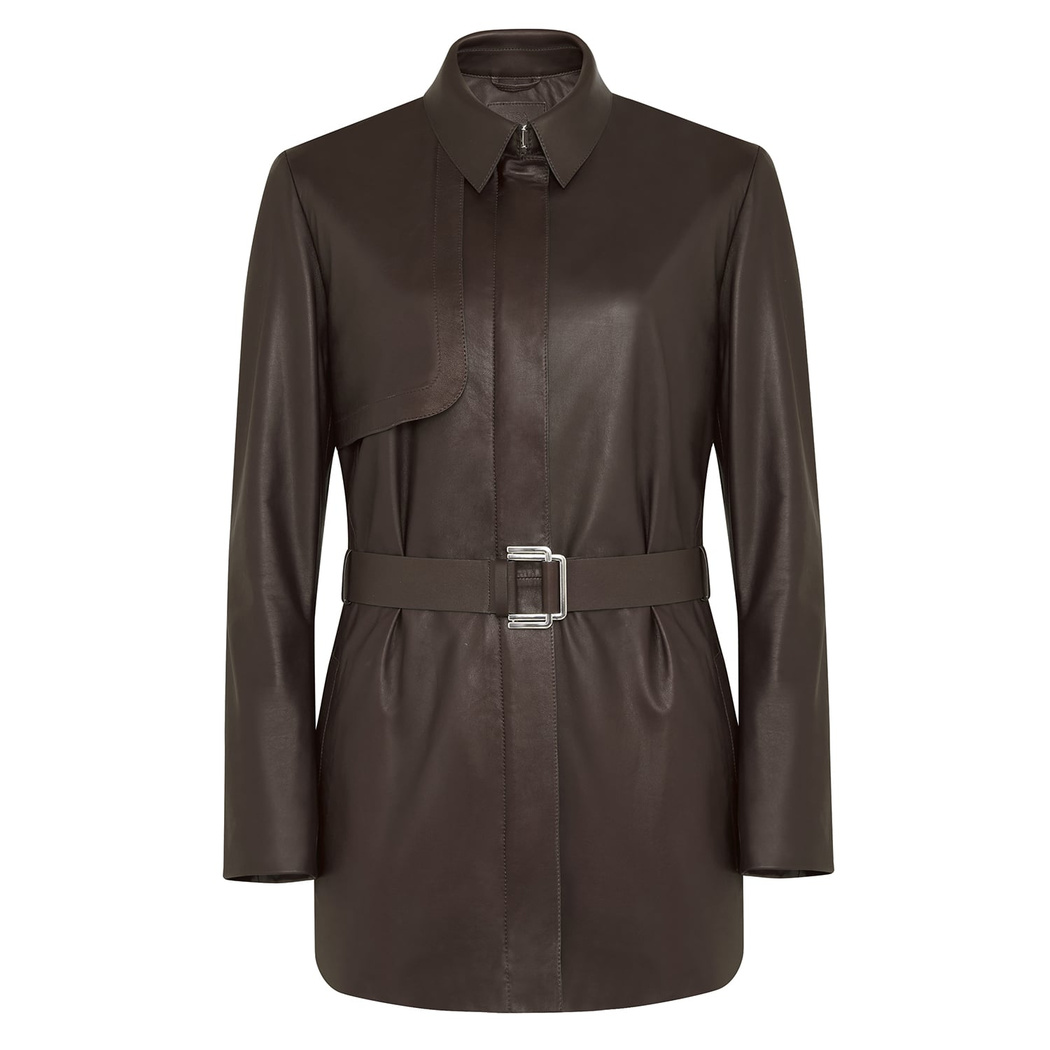 Kelly Kahve Kadın Deri Trençkot