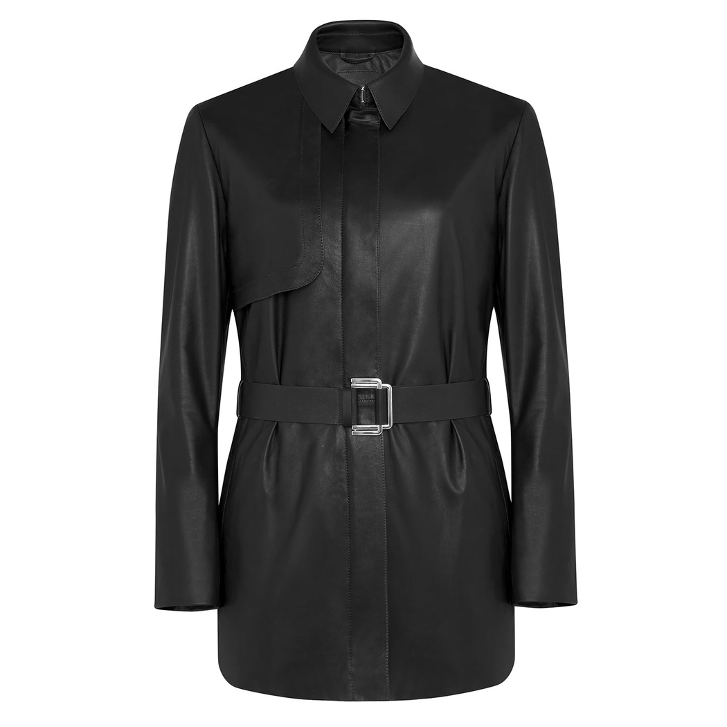 Kelly Siyah Kadın Deri Trençkot