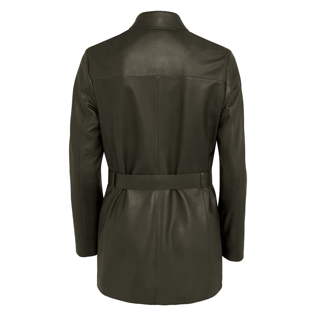 Kelly Yeşil Kadın Deri Trençkot