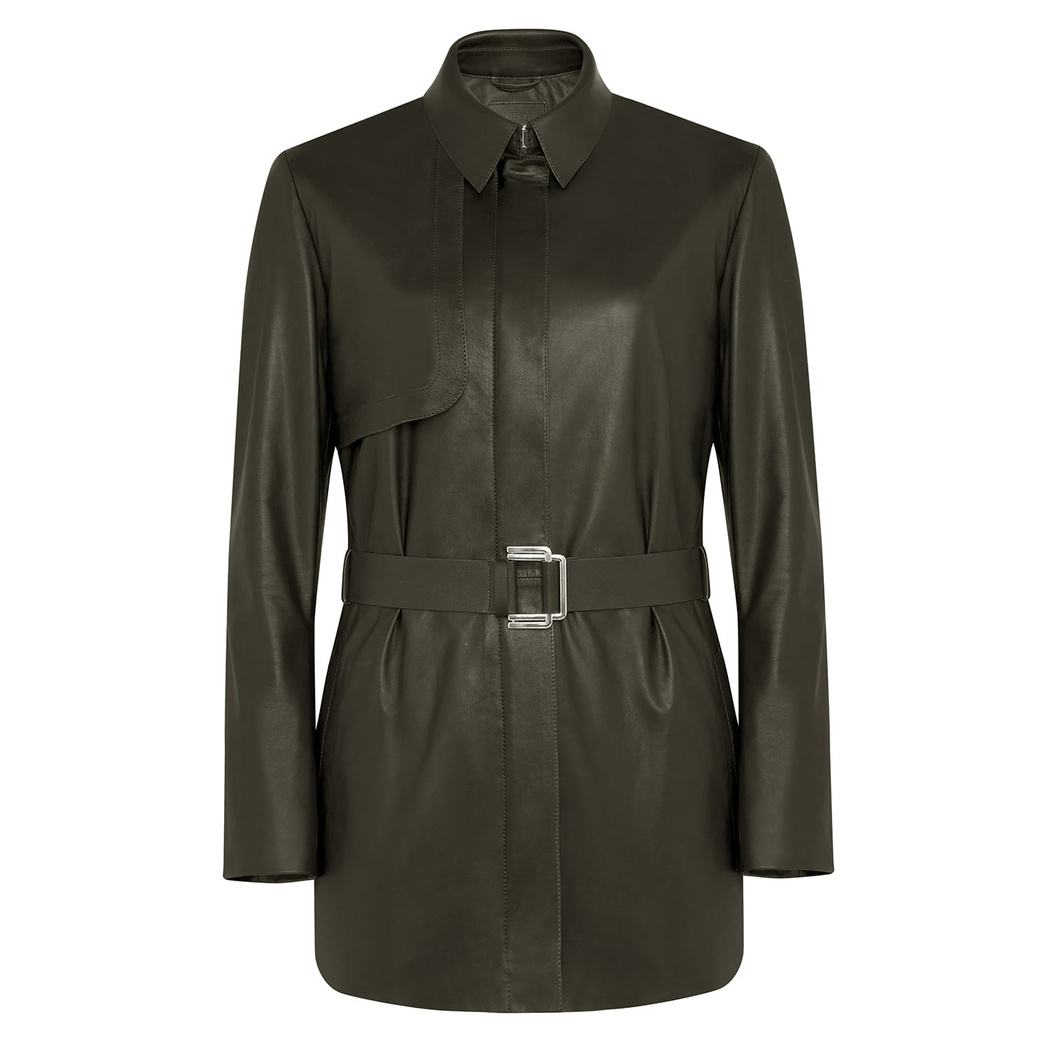 Kelly Yeşil Kadın Deri Trençkot