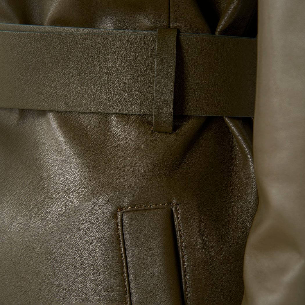 Kelly Yeşil Kadın Deri Trençkot