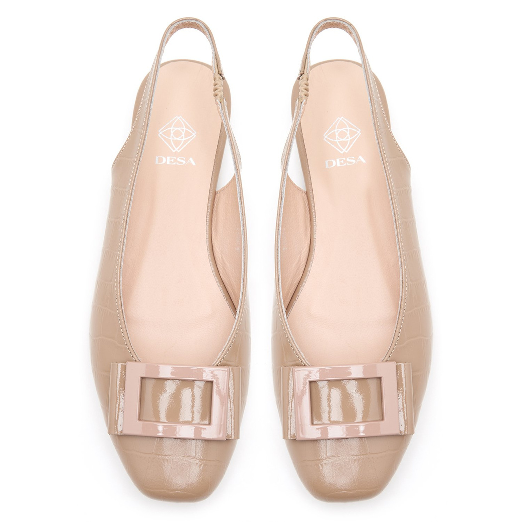 Khate Krem Kadın Kroko Baskılı Deri Babet