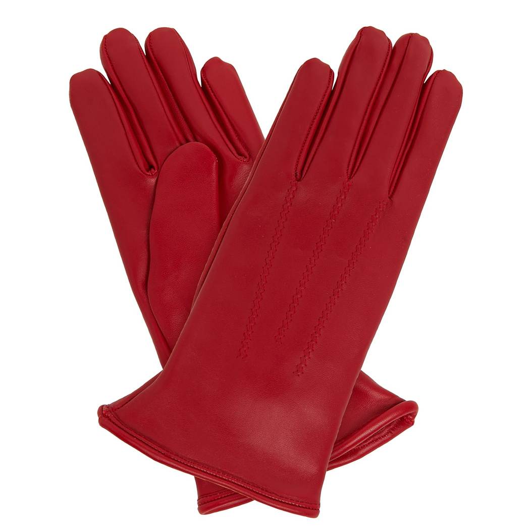 Kırmızı Kadın Dikiş Detaylı Deri Eldiven