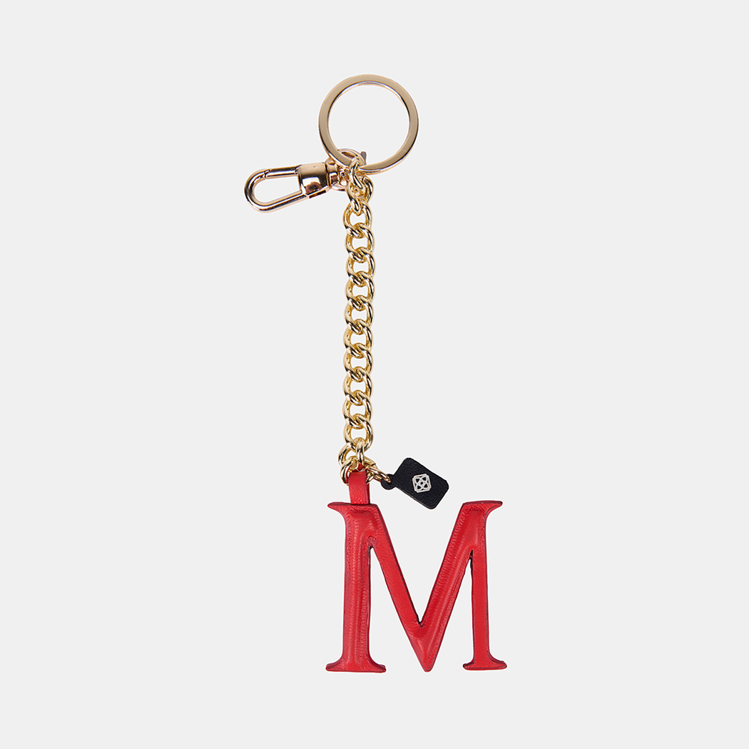 Kırmızı M Harfi Gold Zincirli Deri Charm / Anahtarlık