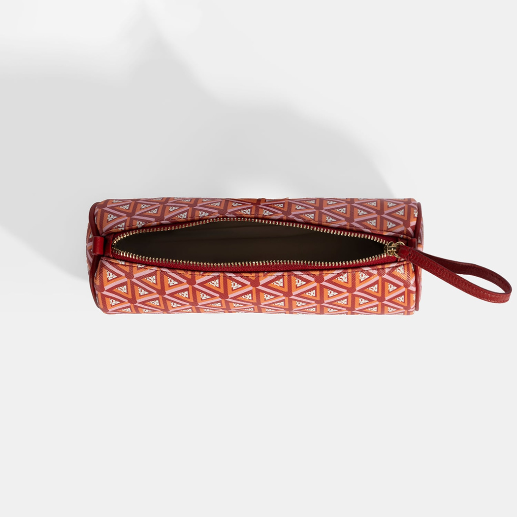 Kırmızı Monogram Desenli Kalemlik/Tıraş/Makyaj Çantası