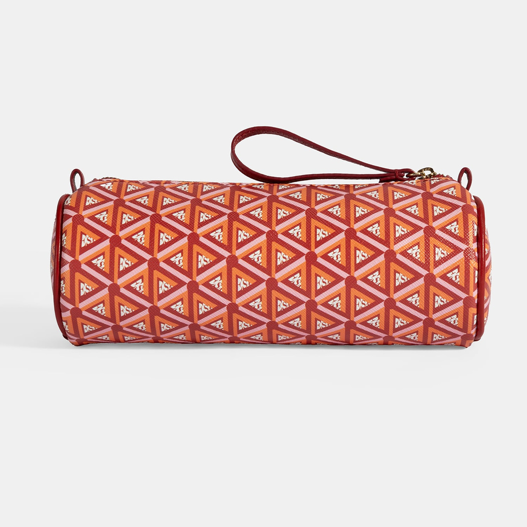 Kırmızı Monogram Desenli Kalemlik/Tıraş/Makyaj Çantası