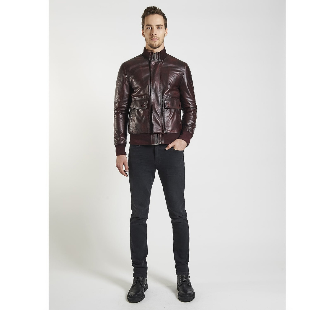 Kırmızı Rufio Erkek Deri Mont