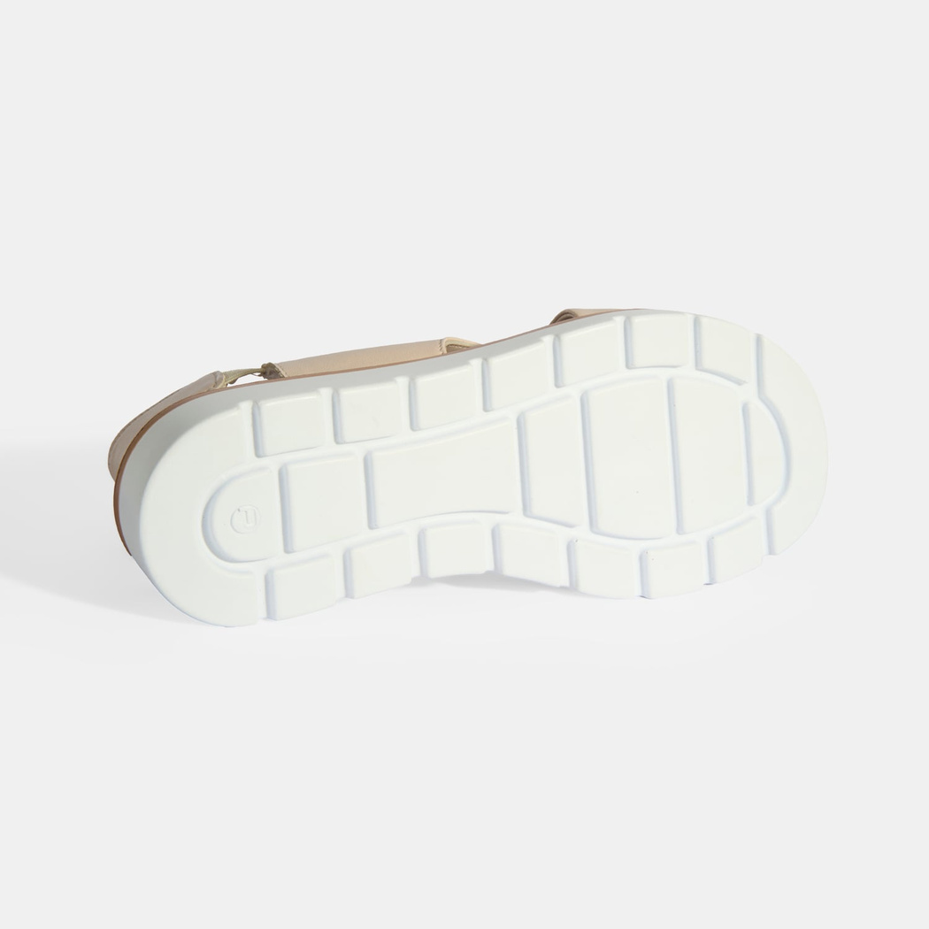 Krem Kadın Lastik Bantlı Deri Sandalet