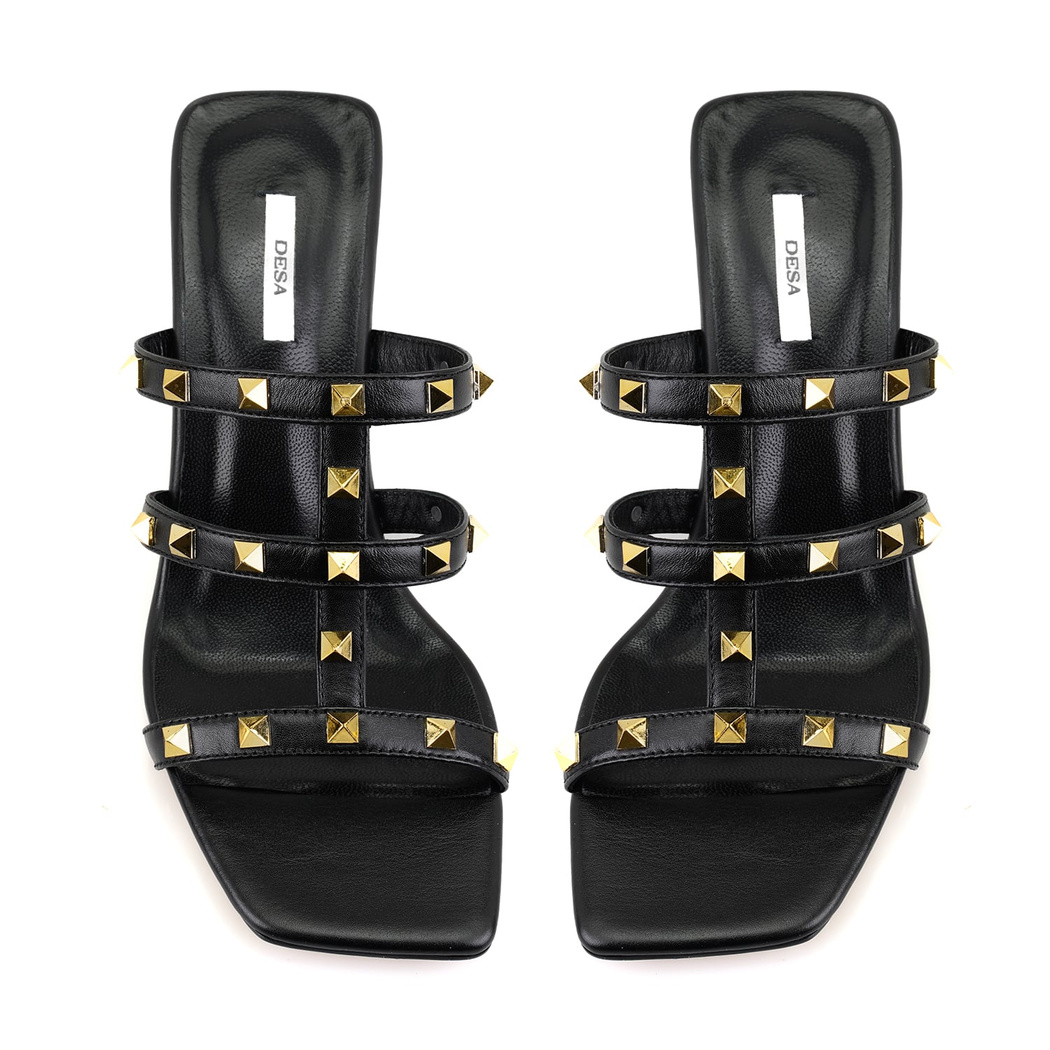 Kristen Siyah Kadın Topuklu Deri Terlik