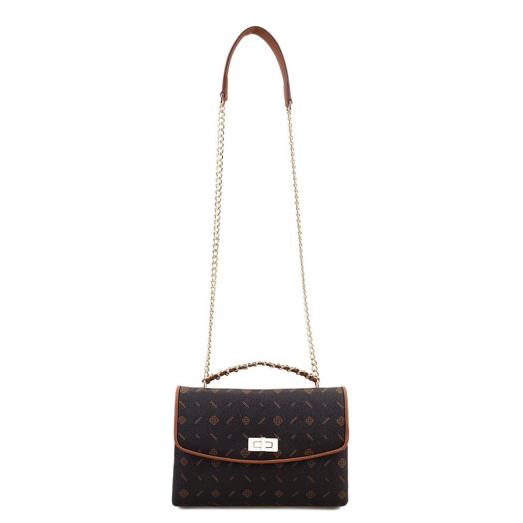 Kyle Kahve Kadın Monogram Deri Omuz Çantası