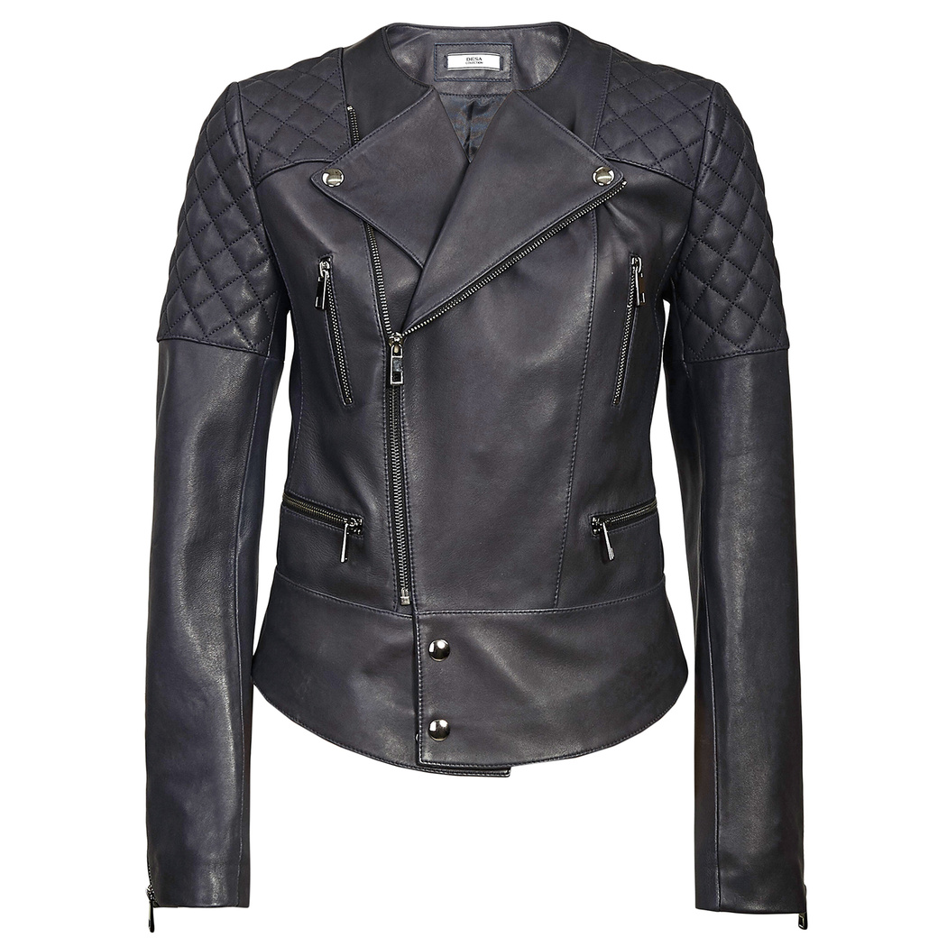 Lacivert Adonita Kadın Deri Mont