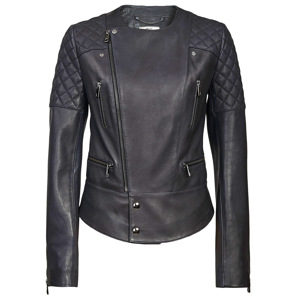 Lacivert Adonita Kadın Deri Mont