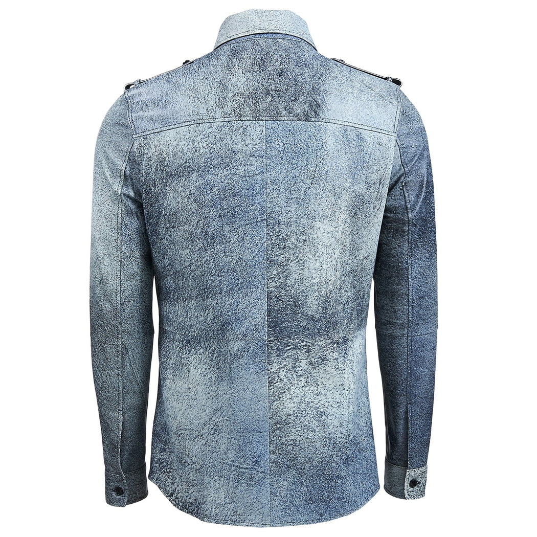 Lacivert Afshin Erkek Deri Gömlek
