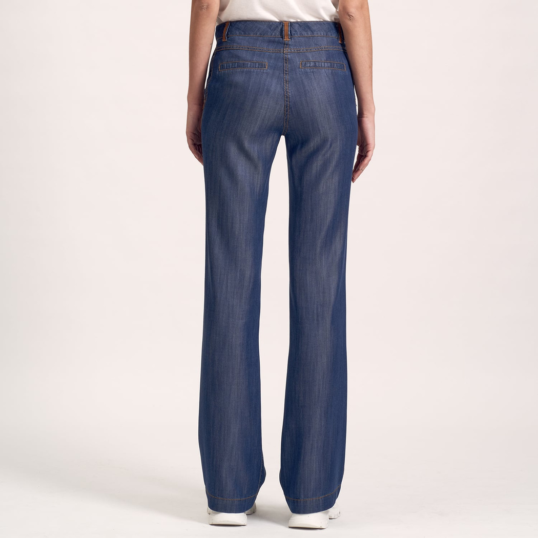 Lacivert Deri Biyeli Kadın Pantolon