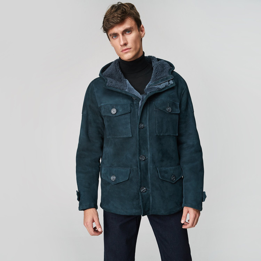 Lacivert Dione Erkek Kürk Kaban