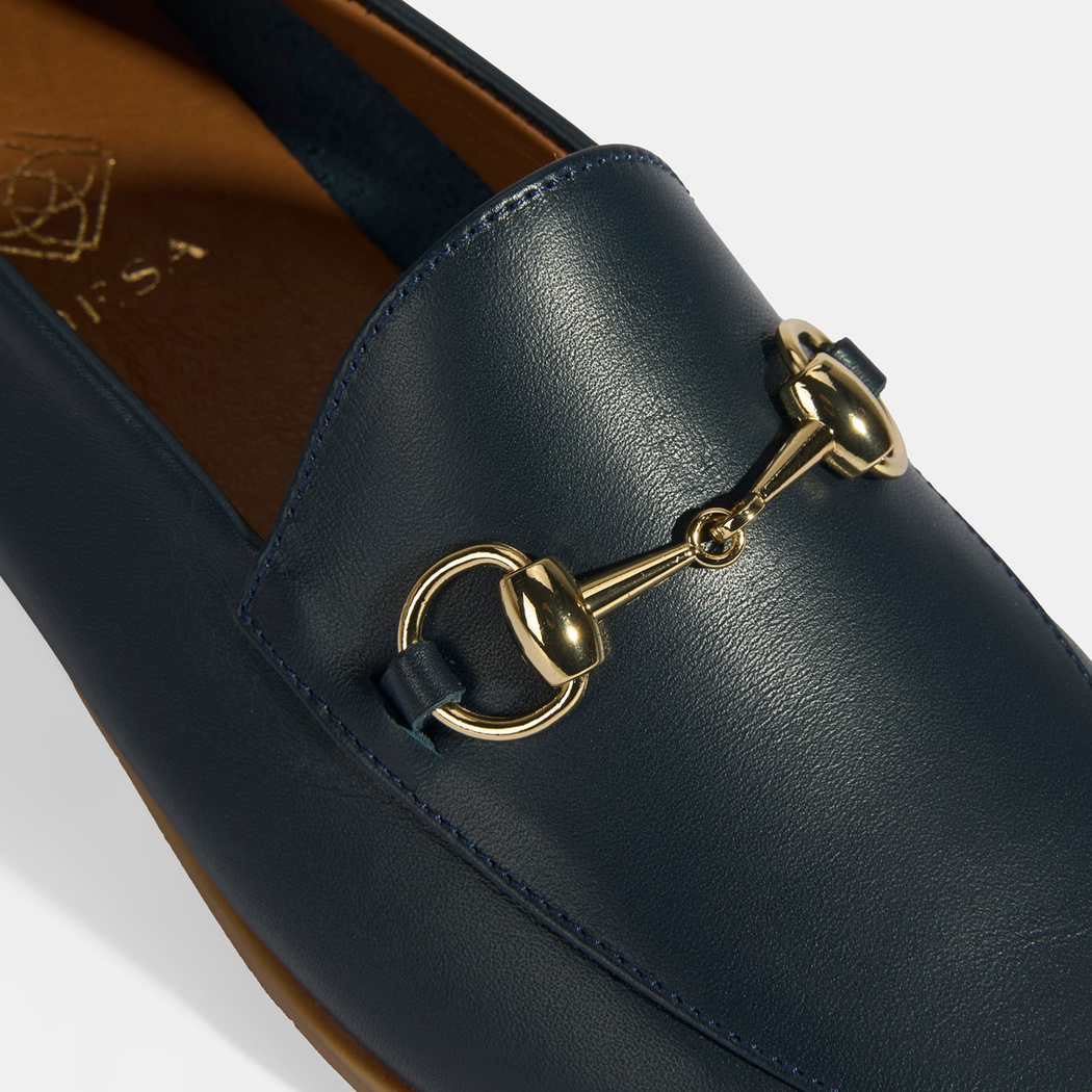 Lacivert Kadın Toka Aksesuarlı Deri Loafer