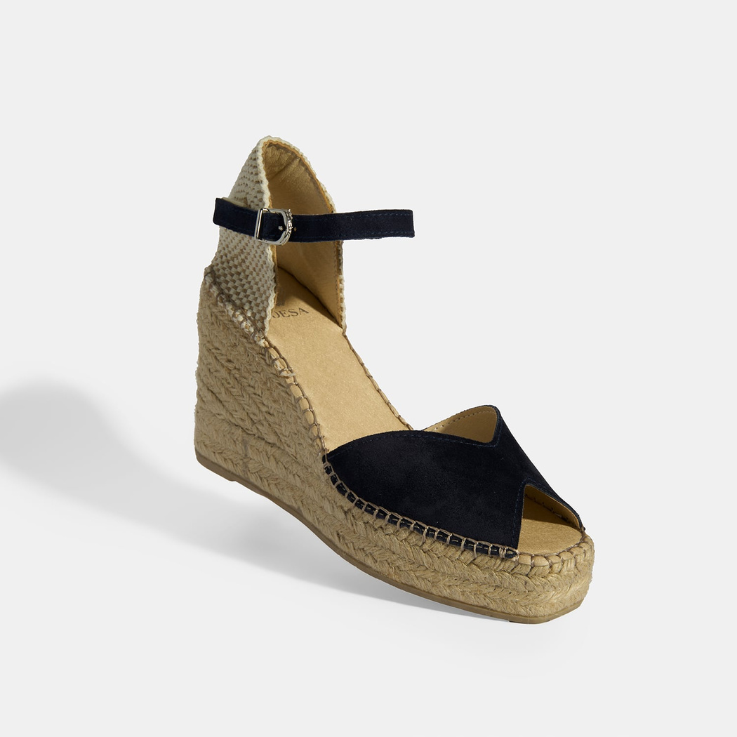 Lacivert Kadın Toka Detaylı Dolgu Topuklu Süet Espadril 