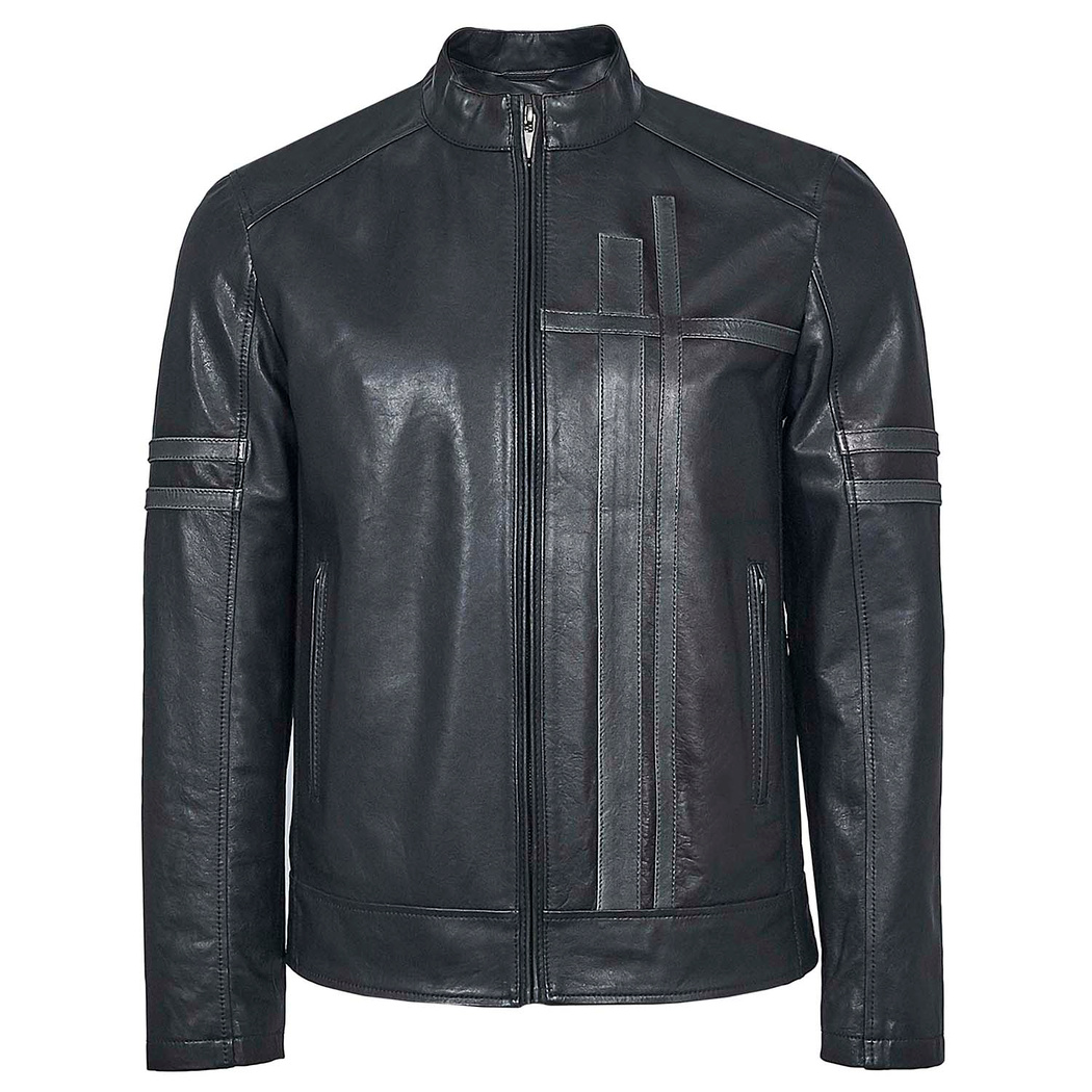 Lacivert Ligne Erkek Deri Mont