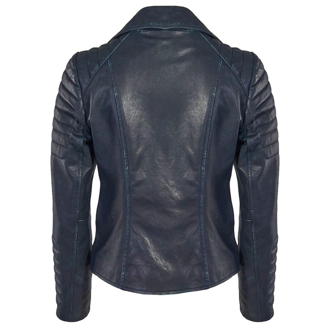 Lacivert Vintage Kadın Deri Mont