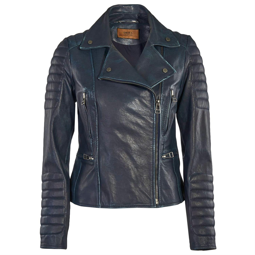 Lacivert Vintage Kadın Deri Mont