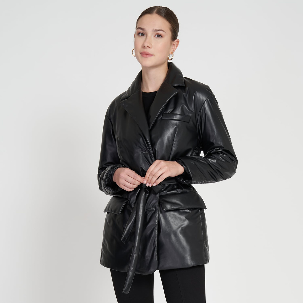 Lena Siyah Kadın Puffer Deri Kaban