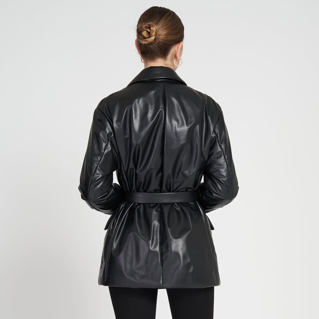 Lena Siyah Kadın Puffer Deri Kaban