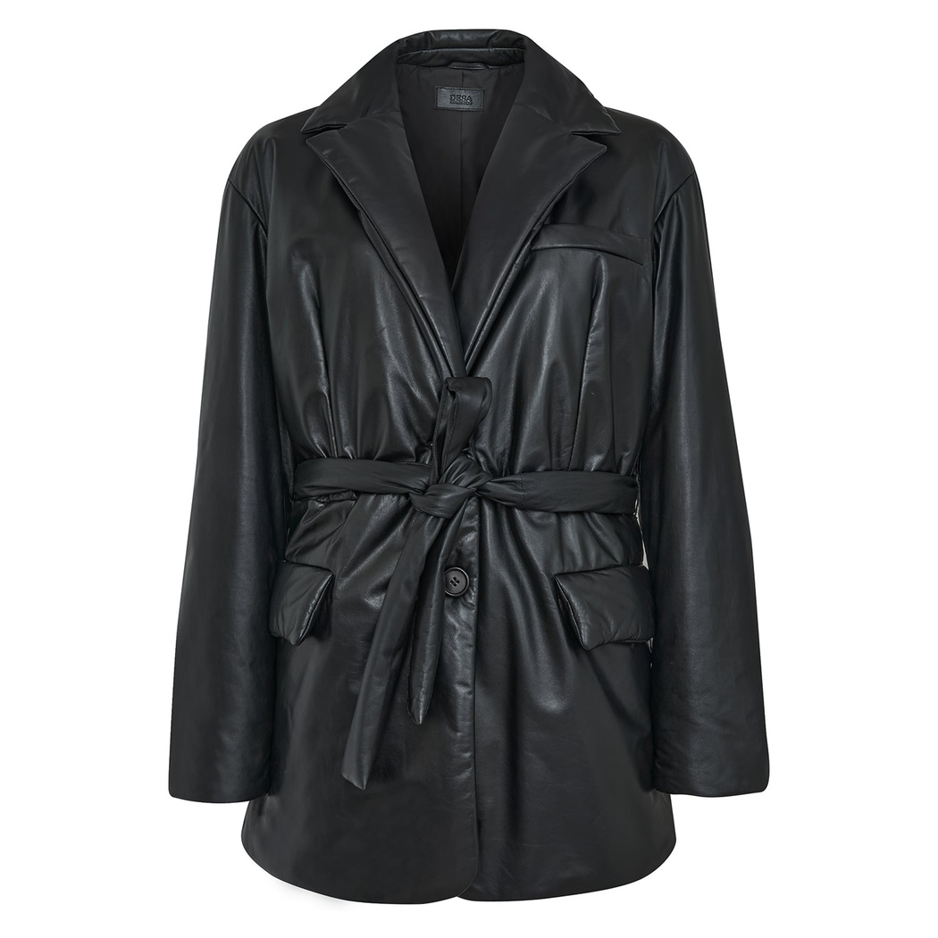 Lena Siyah Kadın Puffer Deri Kaban