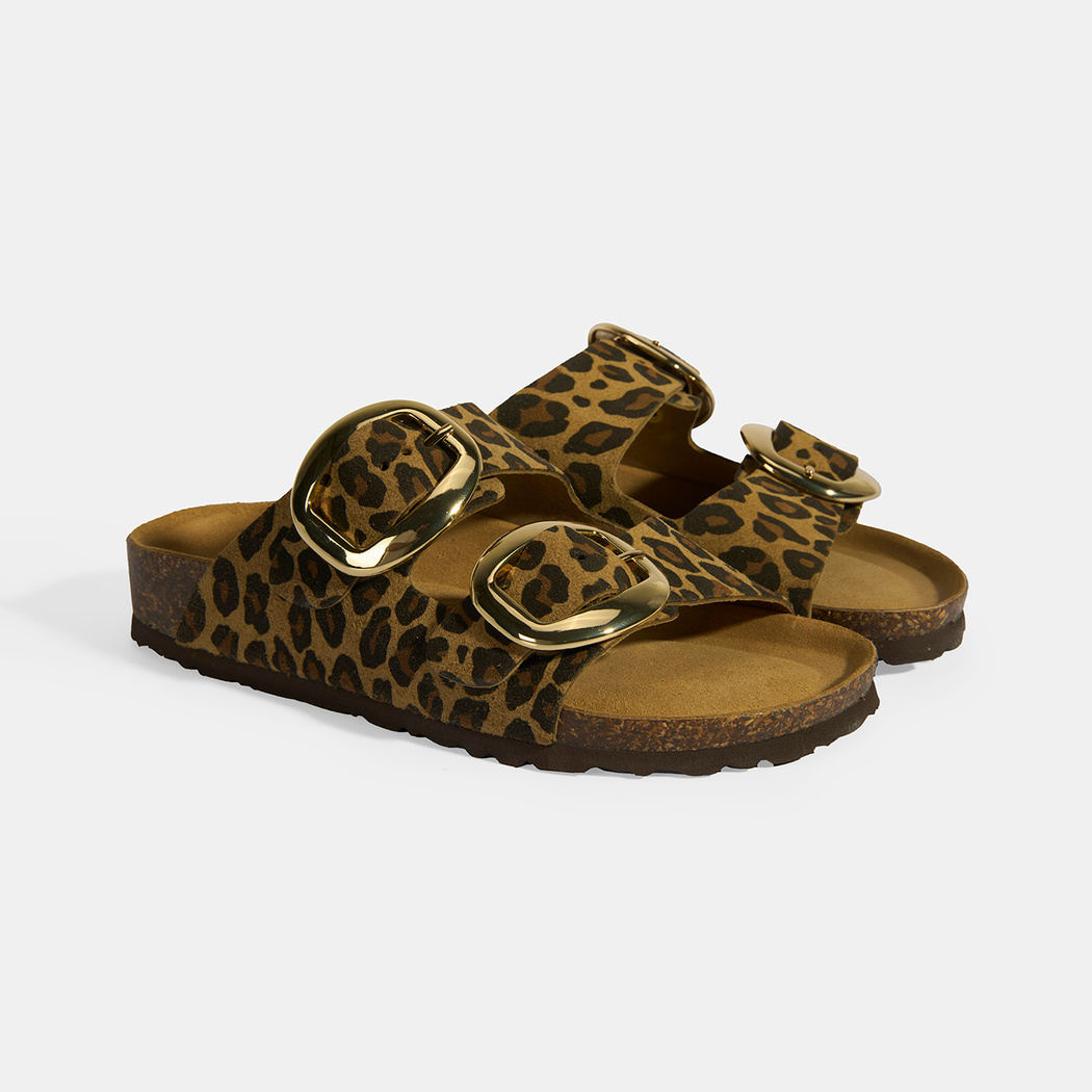 Leopar Kadın Toka Detaylı Süet Terlik