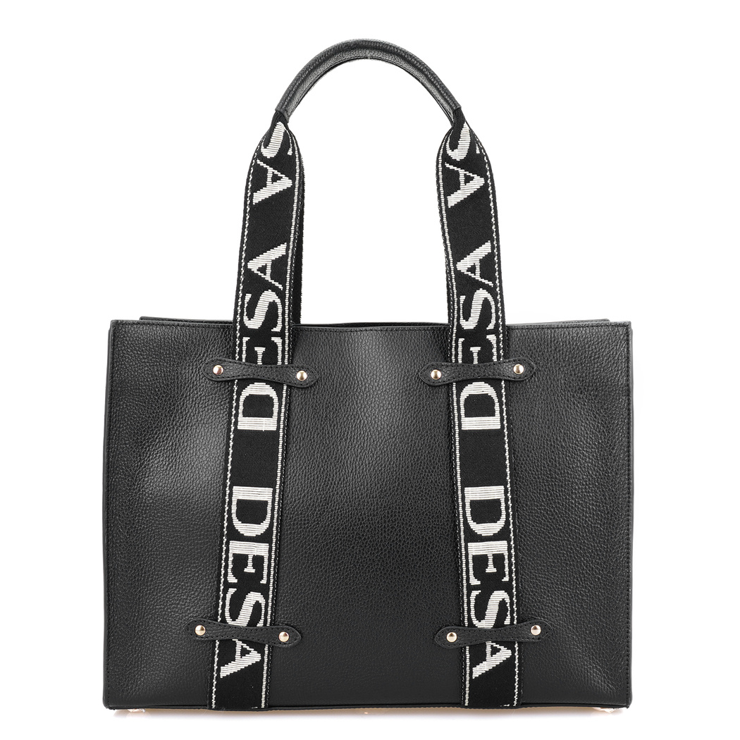 Lilie Siyah Kadın Desa Logo Askılı Deri Alışveriş Çantası