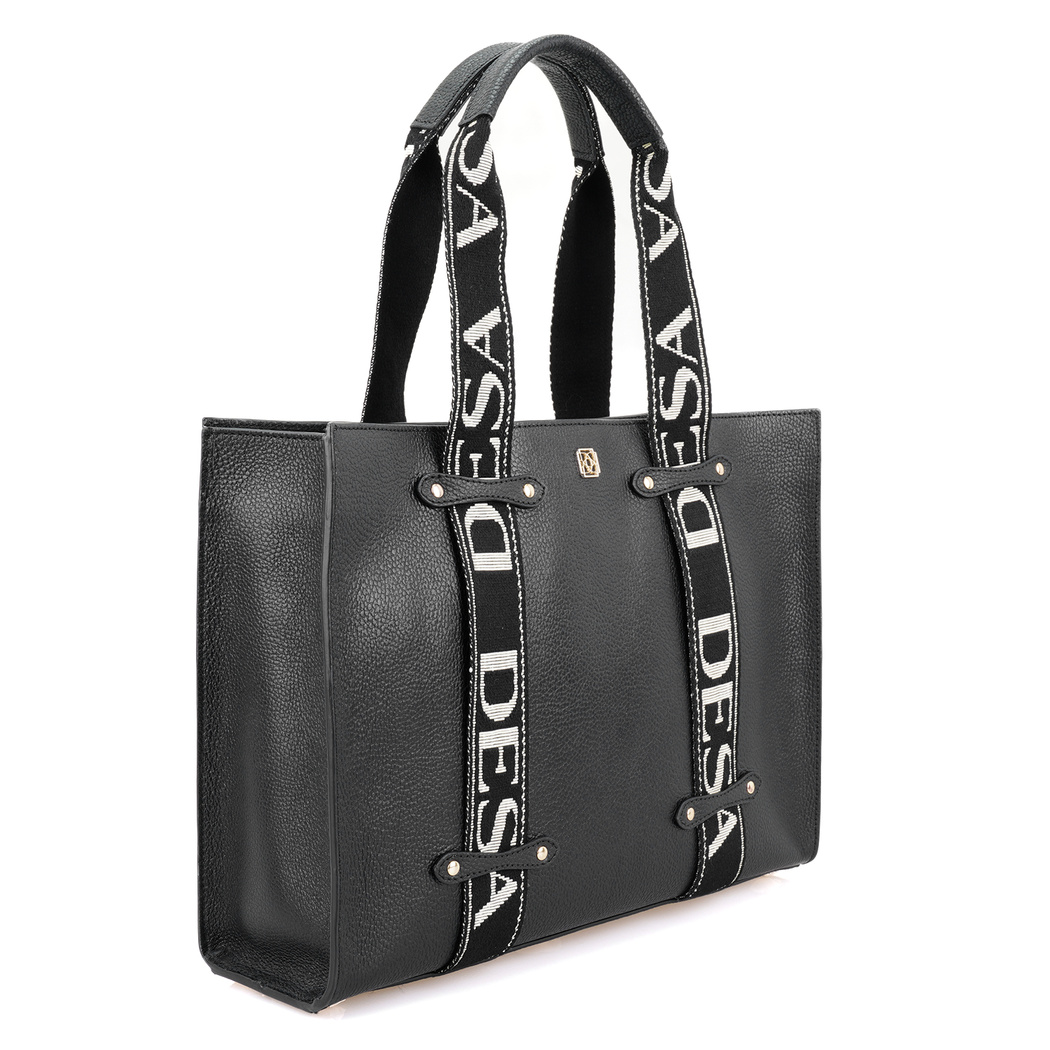 Lilie Siyah Kadın Desa Logo Askılı Deri Alışveriş Çantası